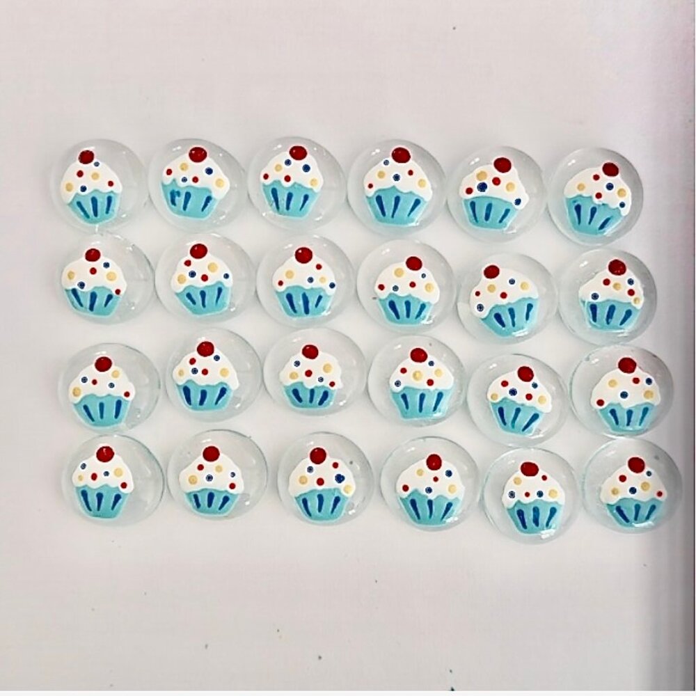 24 Hand Painted Gems CUPCAKES - Set of 24 Glass Gems Birthday Party, Decorations